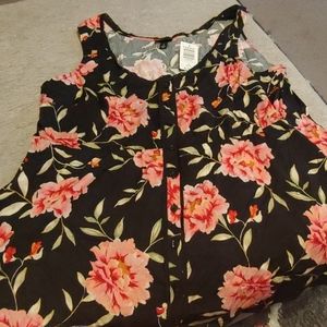 Torrid Black Floral Button Up Babydoll Tank